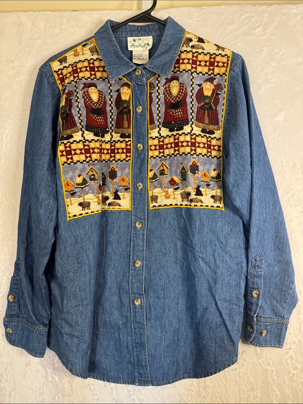 The Quacker Factory Christmas Denim Button Down Medium